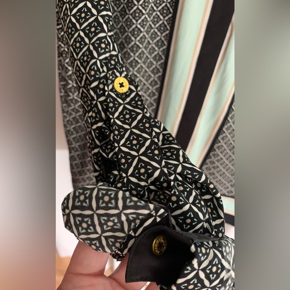 Dana Buchman Black w/Mint & Peach PatternedTunic Button Down Blouse; Size 12 - Picture 4 of 9